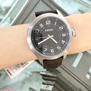 Fossil BQ2244 Classic Luminous Black Dial Black Leather Strap Men's Watch